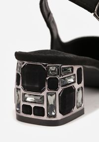 Renee - Czarne Sandały Vices na Ozdobnym Słupku Typu Slingback ze Skórzaną Wkładką Eraliora. Okazja: na co dzień. Zapięcie: sprzączka. Kolor: czarny. Materiał: skóra. Obcas: na słupku. Styl: casual, elegancki #6