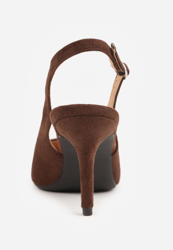 Born2be - Brązowe Sandały na Szpilce z Odkrytą Piętą Nevilianae. Okazja: na co dzień. Zapięcie: sprzączka. Kolor: brązowy. Materiał: jeans. Obcas: na szpilce. Styl: casual, klasyczny