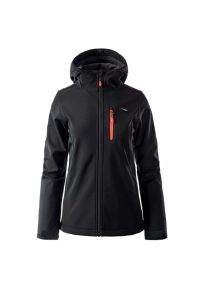 Kurtka damska Softshell Elbrus Iver Wo's - czarno-pomarańczowa, Rozmiar XL. Typ kołnierza: kołnierzyk stójkowy. Kolor: pomarańczowy, czarny, wielokolorowy. Materiał: softshell. Sport: wspinaczka #1