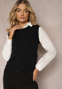 Renee - Czarna Kamizelka z Klasyczną Koszulą Nellamira. Kolor: czarny. Styl: klasyczny