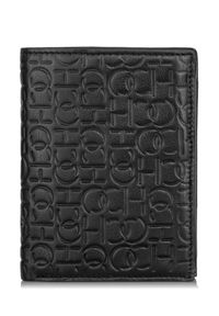 Ochnik - Skórzany czarny portfel męski z monogramem. Kolor: czarny. Materiał: skóra. Wzór: aplikacja #1