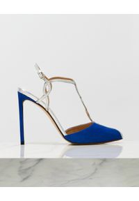 FRANCESCO RUSSO - Niebieskie sandały z zamszu. Kolor: niebieski. Materiał: zamsz. Wzór: aplikacja, ze splotem