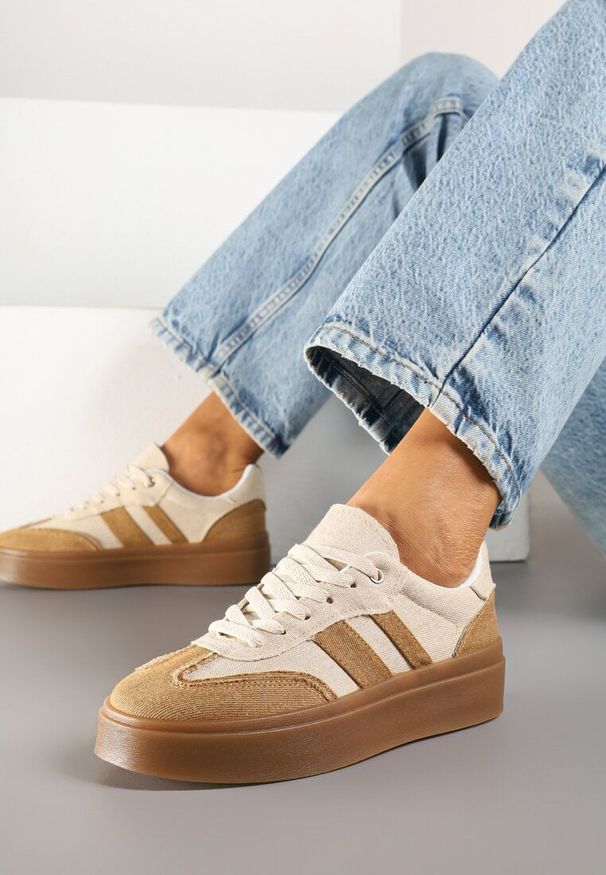 Born2be - Beżowe Sneakersy na Kauczukowej Podeszwie Ardislo. Okazja: na co dzień. Kolor: beżowy. Materiał: kauczuk