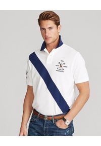 Ralph Lauren - RALPH LAUREN - Koszulka polo Banner-Stripe Mesh. Typ kołnierza: polo. Kolor: biały. Materiał: mesh. Długość: długie. Wzór: haft, aplikacja #1