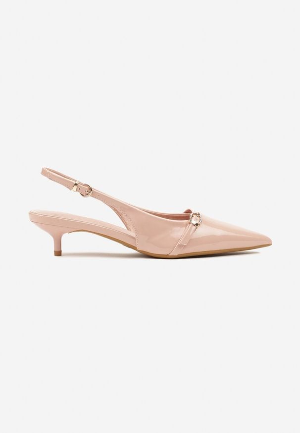 Renee - Różowe Sandały Vices Slingback na Obcasie z Cienkim Paskiem na Nosku Elozira. Okazja: na co dzień. Zapięcie: pasek. Kolor: różowy. Materiał: len. Sezon: lato. Obcas: na obcasie. Styl: elegancki, casual. Wysokość obcasa: średni