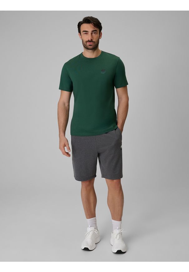 4f - 4F T-shirt regular gładki męski - zielony S. Okazja: na co dzień, na spacer. Kolor: zielony. Materiał: materiał. Wzór: gładki. Styl: casual