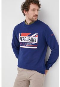 Pepe Jeans bluza bawełniana Dev męska kolor granatowy z nadrukiem. Kolor: niebieski. Materiał: bawełna. Wzór: nadruk