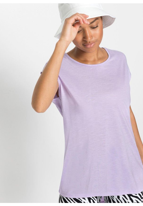 bonprix - Długi shirt z mieszanki wiskozy. Kolor: fioletowy. Materiał: wiskoza. Długość rękawa: krótki rękaw. Długość: długie