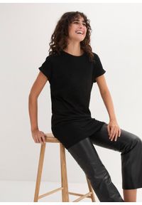 bonprix - Długi T-shirt z czystej bawełny. Kolor: czarny. Materiał: bawełna. Długość rękawa: krótki rękaw. Długość: krótkie, długie #2