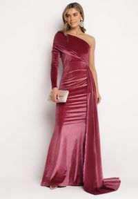 Born2be - Ciemnoróżowa Asymetryczna Sukienka Maxi na Jedno Ramie Wistel. Kolor: różowy. Typ sukienki: asymetryczne. Długość: maxi
