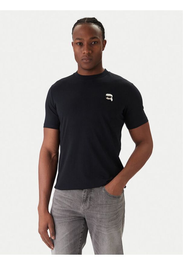 Karl Lagerfeld - KARL LAGERFELD T-Shirt 755710 561224 Granatowy Regular Fit. Typ kołnierza: dekolt w karo. Kolor: niebieski. Materiał: bawełna