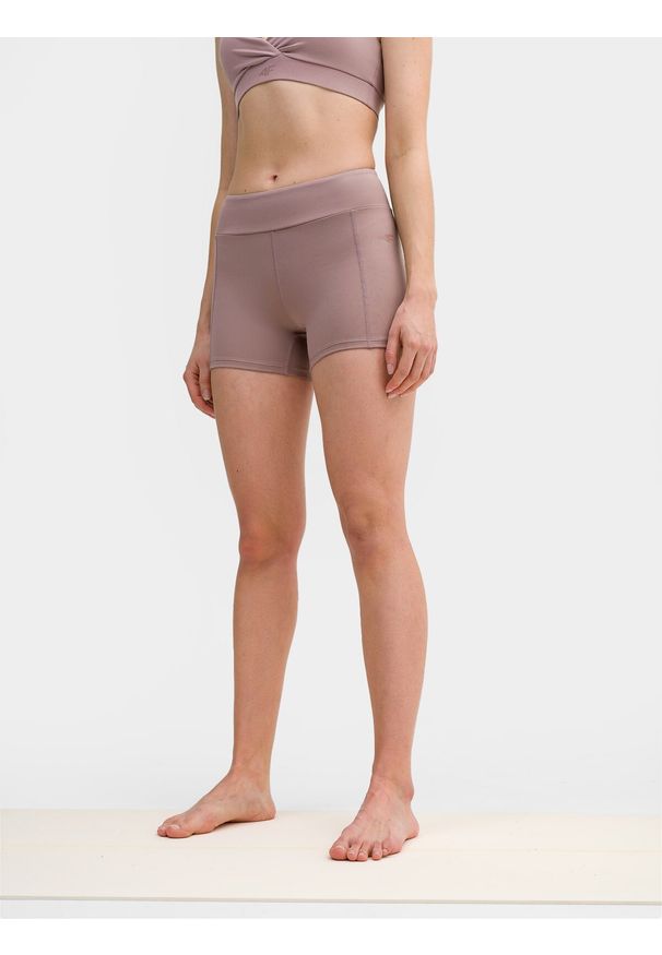 4f - 4F Legginsy krótkie do jogi z materiałów z recyklingu damskie XL. Kolor: brązowy. Materiał: materiał. Długość: krótkie. Sport: joga i pilates