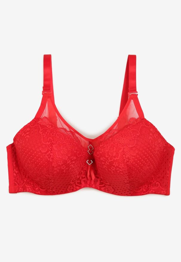 Renee - Czerwony Koronkowy Biustonosz Full Cup z Zawieszką Między Miseczkami Arnew. Kolor: czerwony. Materiał: koronka. Wzór: aplikacja