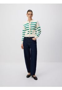 Reserved - Bawełniany kardigan w paski - zielony. Kolor: zielony. Materiał: bawełna. Wzór: paski #1