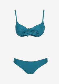 Born2be - Zielone Dwuczęściowe Bikini z Ozdobnym Wiązaniem i Figami Alha. Kolor: niebieski. Materiał: tkanina. Wzór: gładki