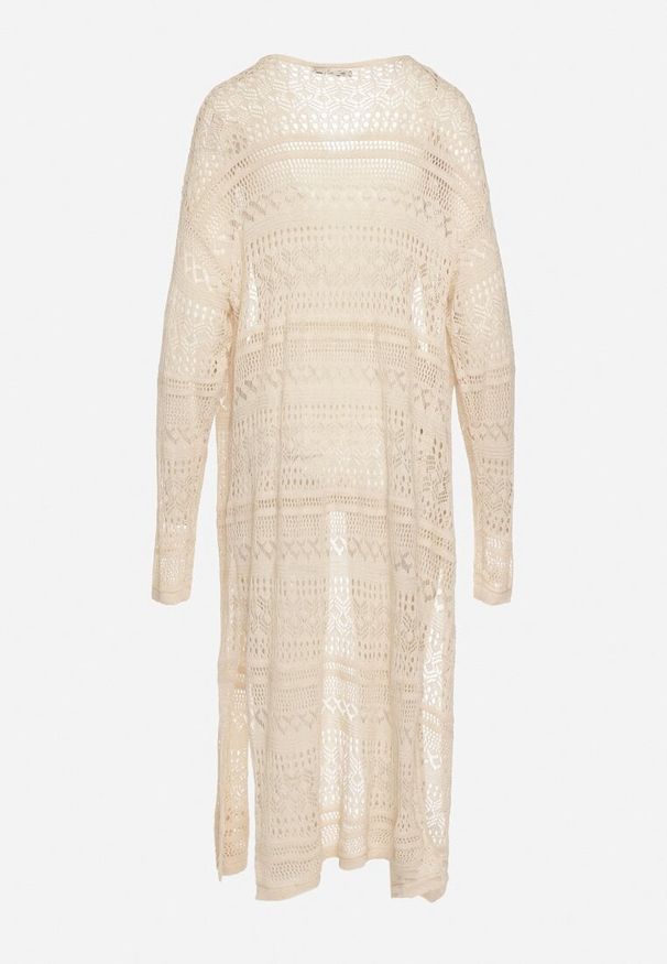 Born2be - Beżowy Kardigan Narzutka o Ażurowym Wykończeniu w Stylu Boho Sanalia. Okazja: na co dzień. Kolor: beżowy. Materiał: jeans. Wzór: ażurowy. Styl: boho