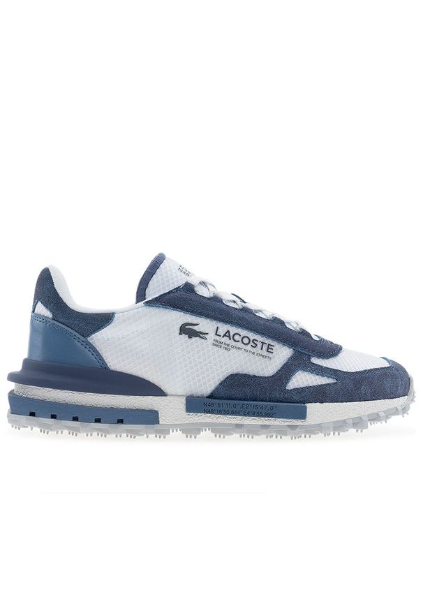 Buty męskie Lacoste Elite Active 1265 SMA 751SMA0142-X96 - niebieskie. Zapięcie: sznurówki. Kolor: niebieski. Materiał: materiał, zamsz, syntetyk, nylon, guma, skóra. Szerokość cholewki: normalna
