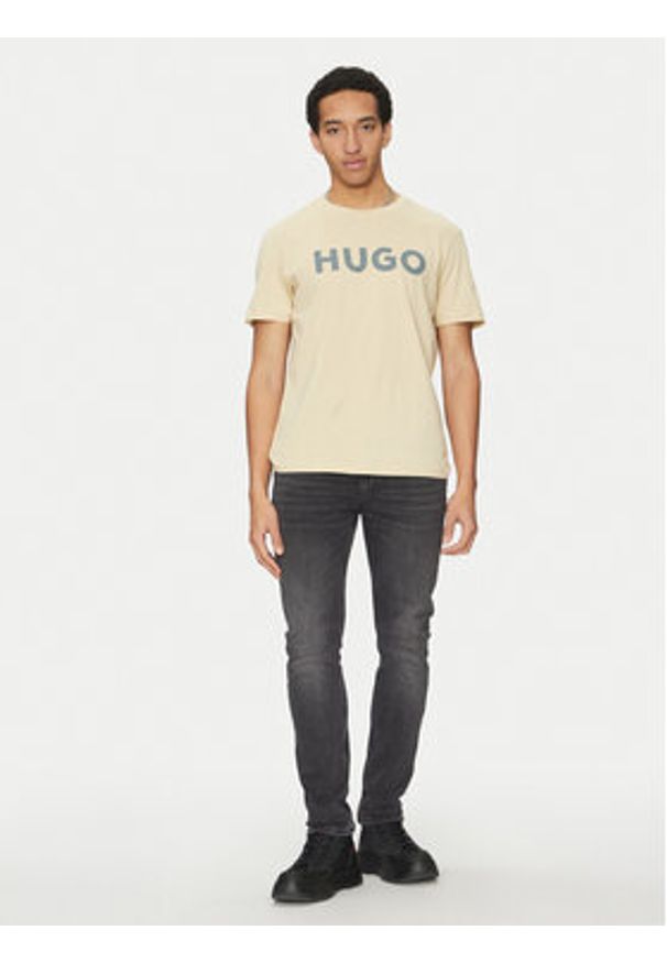 Hugo - HUGO T-Shirt Dulivio 50467556 Beżowy Regular Fit. Kolor: beżowy. Materiał: bawełna