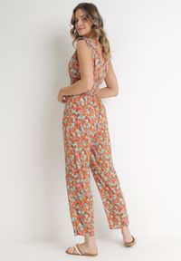 Born2be - Pomarańczowy Kombinezon z Gumkami w Pasie i Głębokim Dekoltem w Kwiatki Zaiyah. Okazja: na co dzień. Kolor: pomarańczowy. Materiał: tkanina. Długość rękawa: bez rękawów. Długość: długie. Wzór: kwiaty. Styl: casual #4