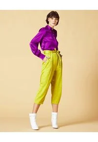 Manila Grace - MANILA GRACE - Żółte spodnie z paskiem. Stan: podwyższony. Kolor: żółty. Wzór: motyw zwierzęcy. Sezon: wiosna #2
