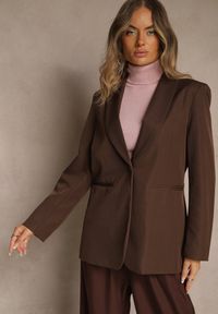 Renee - Brązowa Jednorzędowa Marynarka z Usztywnionymi Ramionami Avodvira. Okazja: na co dzień. Kolor: brązowy. Materiał: jeans. Styl: casual