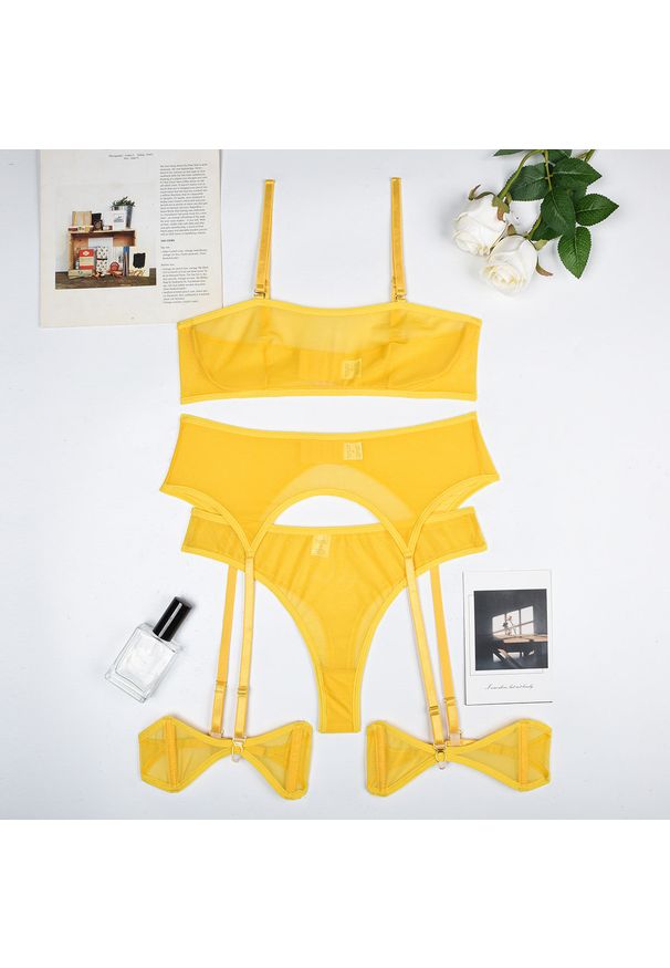 Intica - Zestaw bielizny z siateczki elegancki i trwały Shani. Kolor: żółty. Materiał: materiał