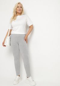 Born2be - Szare Bawełniane Legginsy z Gumką w Pasie Mevora. Okazja: na co dzień. Kolekcja: plus size. Kolor: szary. Materiał: bawełna. Styl: klasyczny, casual #3