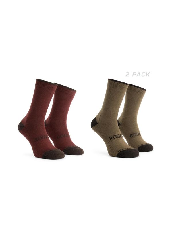 ROGELLI - Skarpetki zimowe unisex Rogelli Merino z owczej wełny 2-pack. Kolor: czerwony, wielokolorowy, brązowy. Materiał: wełna. Sport: kolarstwo