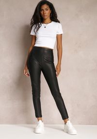 Renee - Czarne Legginsy High Waist z Ekoskóry Wasica. Stan: podwyższony. Kolor: czarny. Materiał: skóra. Długość: długie. Wzór: gładki #4