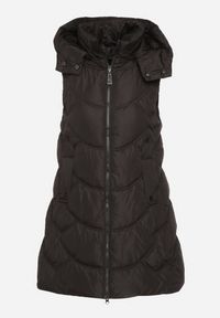 Born2be - Czarna Kamizelka z Odpinanym Kapturem Ozdobiona Pikowaniem Tulira. Okazja: na co dzień. Kolor: czarny. Materiał: jeans. Wzór: aplikacja. Styl: klasyczny, casual, elegancki #3