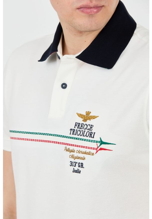 Aeronautica Militare - AERONAUTICA MILITARE Białe męskie polo Frecce Tricolori Embroidered, Rozmiar M. Typ kołnierza: polo. Kolor: biały
