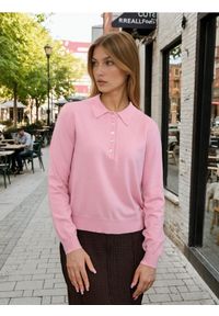 Sinsay - Sweter z kołnierzykiem z wiskozą - różowy. Kolor: różowy. Materiał: wiskoza #1