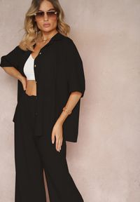 Renee - Czarny 2-Częściowy Komplet Koszula z Krótkim Rękawem Spodnie z Gumką w Pasie Vimacia. Kolor: czarny. Materiał: materiał #5