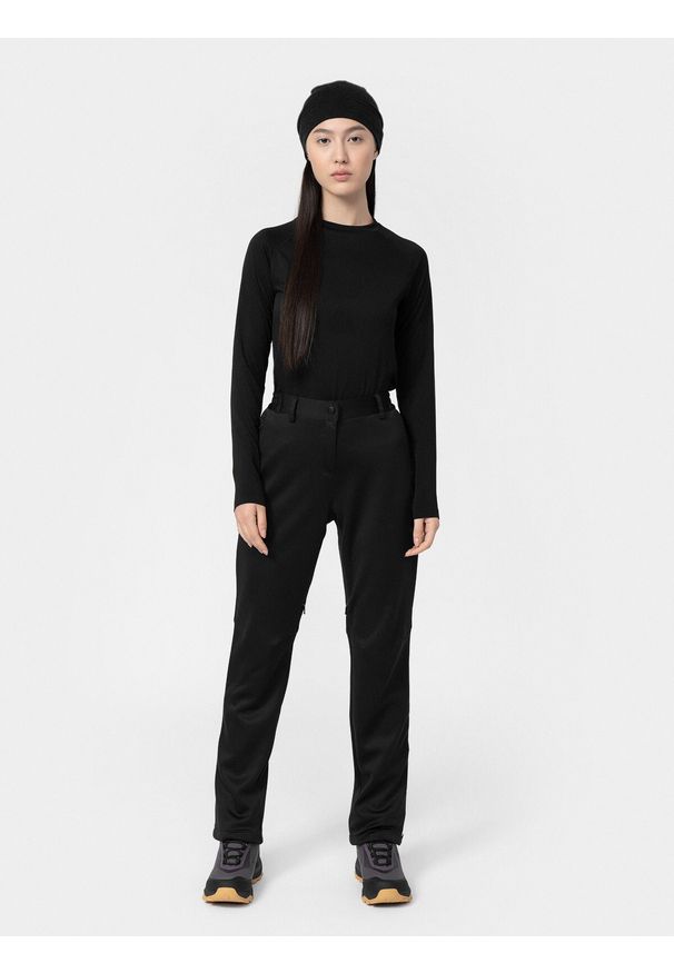 4f - Spodnie trekkingowe softshell damskie. Kolor: czarny. Materiał: softshell