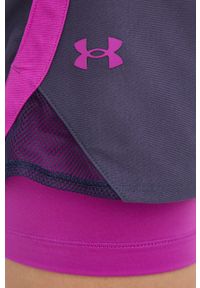 Under Armour szorty treningowe damskie kolor szary z nadrukiem high waist 1351981-662. Stan: podwyższony. Kolor: fioletowy. Materiał: tkanina, skóra, dzianina, materiał. Wzór: nadruk #7