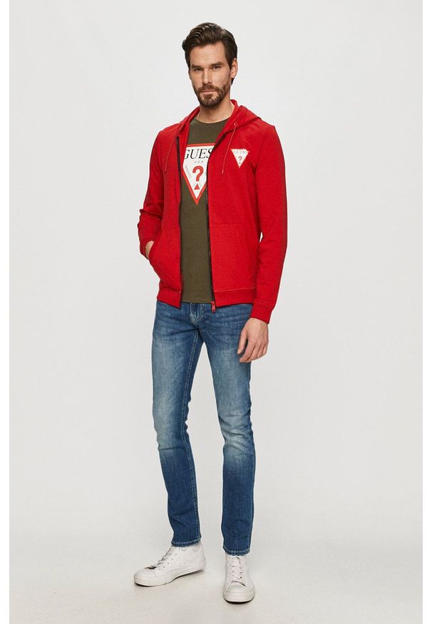 Guess - T-shirt. Okazja: na co dzień. Kolor: zielony. Materiał: dzianina. Wzór: nadruk. Styl: casual