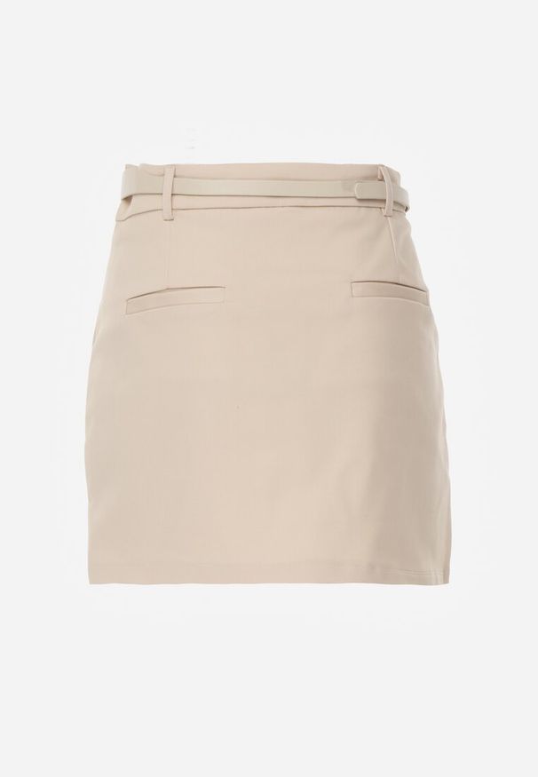 Renee - Beżowa Spódnica z Bawełną o Dopasowanym Kroju z Paskiem i Podszewką-Szortami Vitia. Okazja: na co dzień. Kolor: beżowy. Materiał: bawełna. Styl: casual, elegancki
