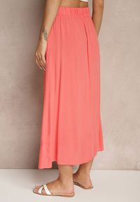 Renee - Pomarańczowa Rozkloszowana Spódnica z Wiskozy z Kieszeniami Galmira. Okazja: na co dzień. Kolor: pomarańczowy. Materiał: wiskoza. Styl: klasyczny, casual, elegancki