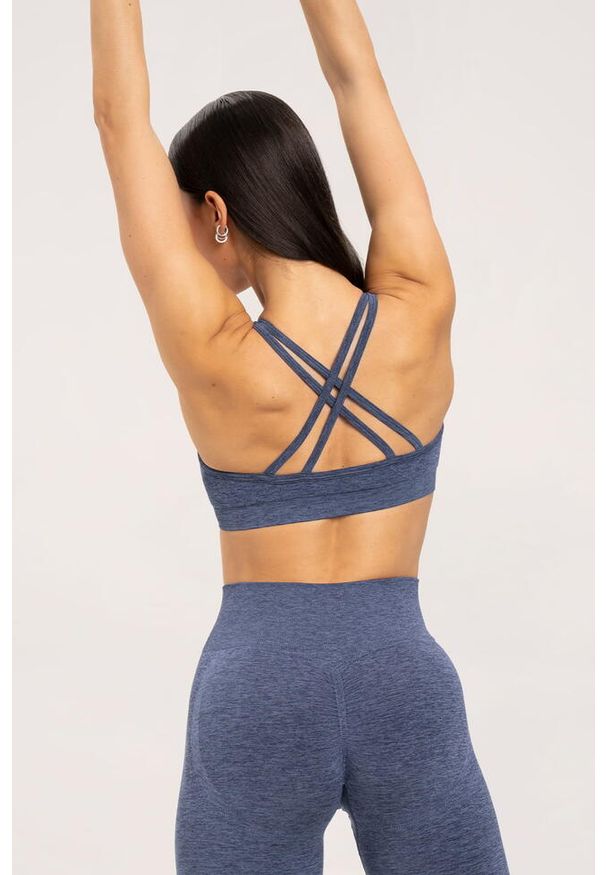 GYM GLAMOUR - Stanik fitness cardio damski Gym Glamour seamless dark. Kolor: niebieski. Sport: fitness