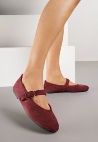 Born2be - Bordowe Balerinki w Stylu Mary Jane Urifiel. Okazja: na co dzień. Zapięcie: sprzączka. Kolor: czerwony. Materiał: jeans. Styl: klasyczny, casual, elegancki #4