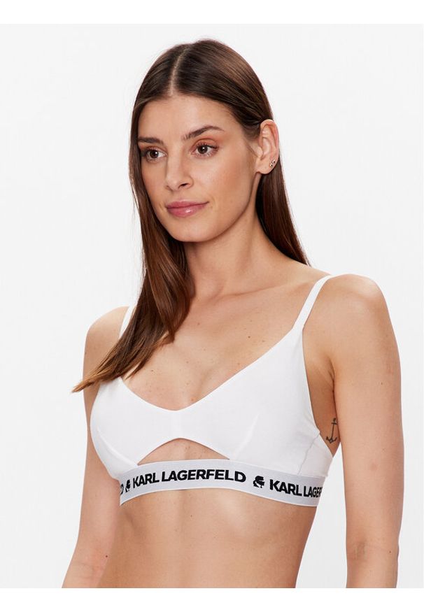 Karl Lagerfeld - KARL LAGERFELD Biustonosz braletka Peephole Logo 211W2101 Biały. Kolor: biały. Materiał: lyocell