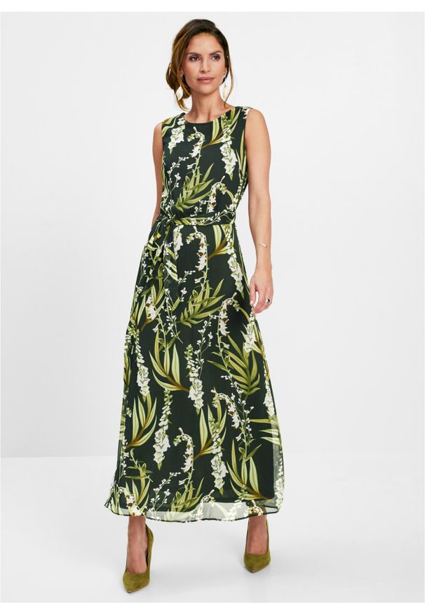 bonprix - Długa sukienka z nadrukiem. Kolor: zielony. Wzór: nadruk. Styl: klasyczny. Długość: maxi