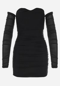 Born2be - Czarna Dopasowana Sukienka Mini z Odkrytymi Ramionami Alillinus. Kolor: czarny. Materiał: tkanina. Typ sukienki: z odkrytymi ramionami. Styl: wizytowy. Długość: mini #5