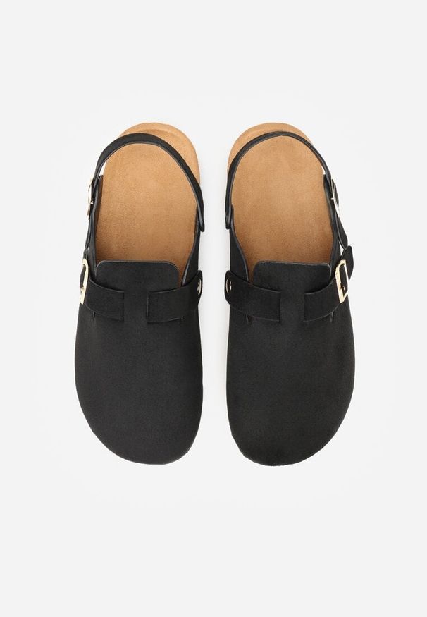 Renee - Czarne Sandały Typu Chodaki z Klamrami Silvermore. Okazja: na co dzień. Zapięcie: klamry. Kolor: czarny. Materiał: jeans. Styl: street, casual