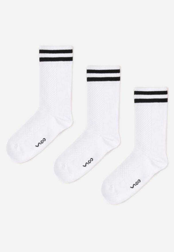 Born2be - Białe 3-pack Skarpety Bawełną Długie z Paskami Iten. Kolor: biały. Materiał: bawełna. Wzór: paski