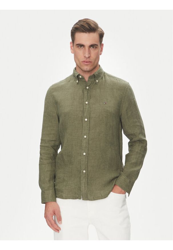 TOMMY HILFIGER - Tommy Hilfiger Koszula MW0MW34602 Zielony Regular Fit. Kolor: zielony. Materiał: len