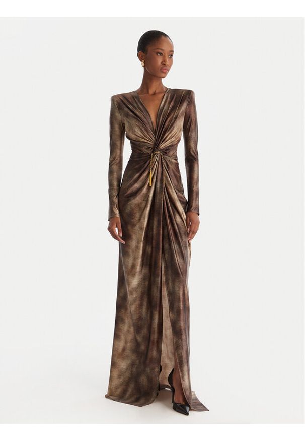 Elisabetta Franchi Sukienka wieczorowa AB-R35-57E2-V840 Brązowy Slim Fit. Kolor: brązowy. Materiał: syntetyk. Styl: wizytowy