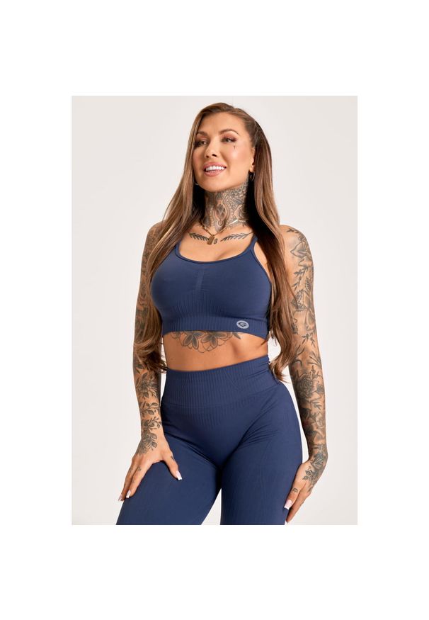 GYM GLAMOUR - Stanik fitness cardio damski Gym Glamour push up 2.0. Kolor: niebieski. Rodzaj stanika: push-up. Sport: fitness