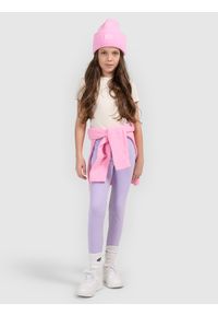 4f - 4F Legginsy dzianinowe dziewczęce - fioletowe 158 (12-13 lat). Okazja: na co dzień, na uczelnię, na spacer. Stan: podwyższony. Kolor: fioletowy. Materiał: dzianina. Sezon: lato. Styl: casual #1