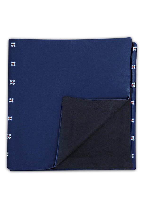 Adam Collection - Elegancki granatowy szal w geometryczne kwiatki L23. Kolor: niebieski. Materiał: wiskoza, tkanina. Wzór: kwiaty, geometria. Styl: elegancki